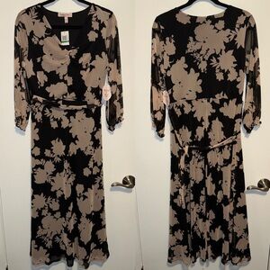 Harlow&Rose Long Sleeve Mesh Floral Dress - Black and Blush Pink
